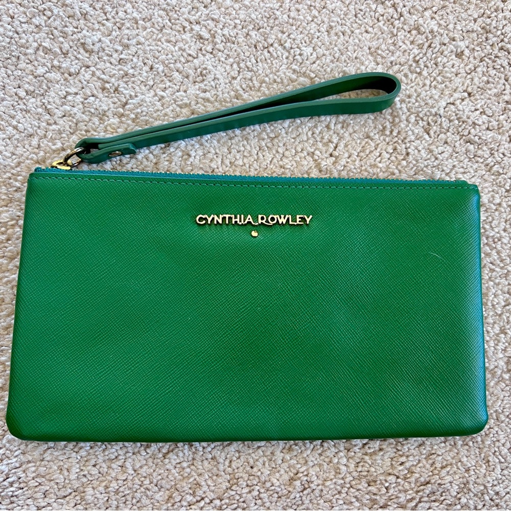 Cynthia Rowley Green Saffiano Wristlet Pouch with Strap